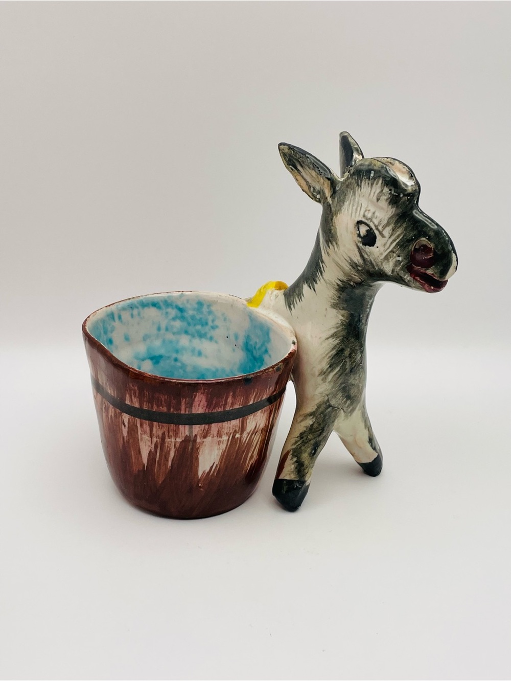 Vintage, MCM, Italian Pottery, Donkey with Basket, Planter, Hand Painted, Marked
